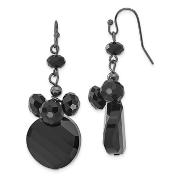 1928 Jewelry Black-plated Jet Black Faceted Glass Bead Cluster Dangle Earrings