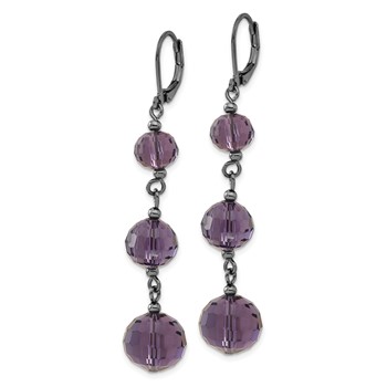 1928 Jewelry Black-plated Graduated Smokey Purple Faceted Glass Beads Dangle Leverback Earrings — alternate view