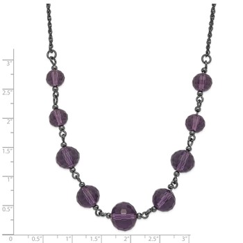 1928 Black-plated Smokey Purple Glass Faceted Graduated Bead 16 inch Necklace with 3 inch extension — alternate view
