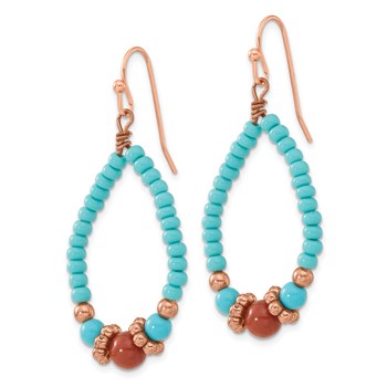 1928 Jewelry Copper-tone Aqua and Brown Acrylic Beads Teardrop Dangle Earrings — alternate view