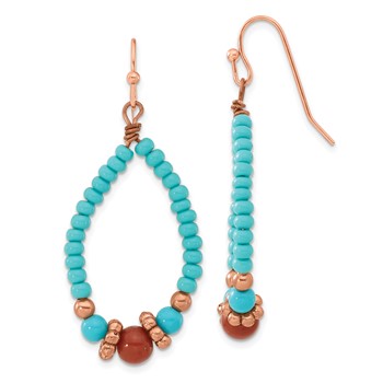 1928 Jewelry Copper-tone Aqua and Brown Acrylic Beads Teardrop Dangle Earrings