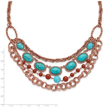 1928 Jewelry Copper-tone Textured Link Aqua and Brown Acrylic Beads Graduated Four Row 16 inch Necklace with 3 inch extension — alternate view