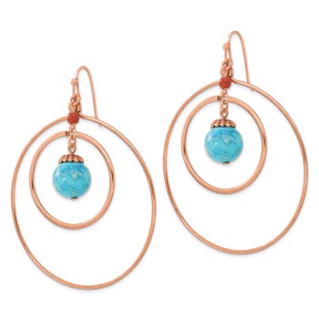 1928 Jewelry Copper-tone Double Circle Brown and Aqua Acrylic Beads Dangle Earrings — alternate view