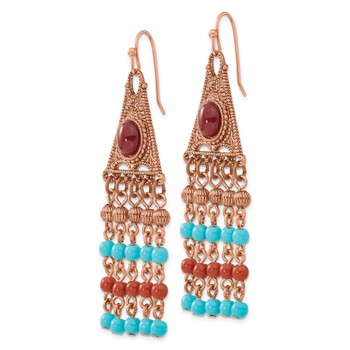 1928 Jewelry Copper-tone Aqua and Brown Acrylic Beads Long Dangle Earrings — alternate view