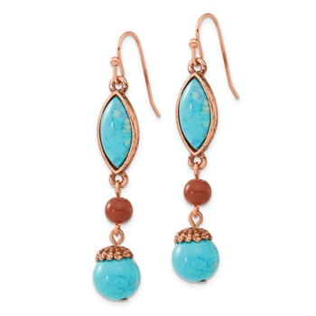 1928 Jewelry Copper-tone Aqua Blue and Brown Acrylic Beads Dangle Earrings — alternate view