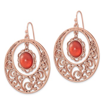 1928 Jewelry Copper-tone Filigree Circle with Sienna Crystal Dangle Earrings — alternate view