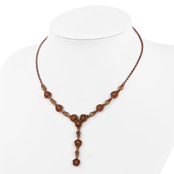 1928 Jewelry Copper-tone Light Colorado and Brown Crystal Floral Shape 15 inch Y Necklace with 3 inch extension — alternate view