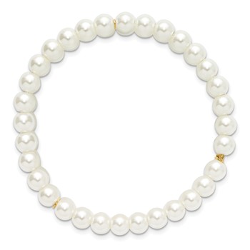 1928 Jewelry Gold-tone 6mm Ivory Cultura Imitation Pearl 3 Row Stretch Bracelet — alternate view