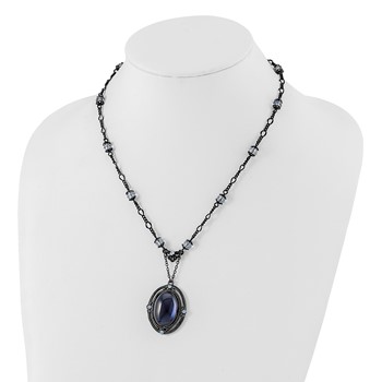 1928 Jewelry Black-plated Light Blue and Dark Blue Crystal 16 inch Necklace with 3 inch extension — alternate view