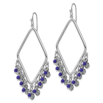1928 Jewelry Silver-tone Light and Dark Blue Faceted Crystal Beaded Diamond Shaped Dangle Earrings — alternate view