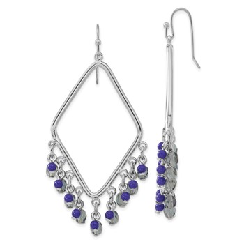 1928 Jewelry Silver-tone Light and Dark Blue Faceted Crystal Beaded Diamond Shaped Dangle Earrings