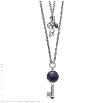 1928 Jewelry Silver-tone Two Strand Three Key Pendants Crystal and Sodalite Accents Necklace — alternate view