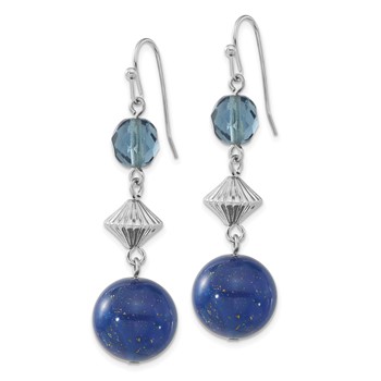 1928 Jewelry Silver-tone Blue Bead and Blue Faceted Crystal Dangle Earrings — alternate view