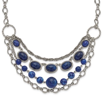 1928 Jewelry Silver-tone Textured Link Blue Glass Beads Graduated Four Row 16 inch Necklace with 3 inch extension — alternate view