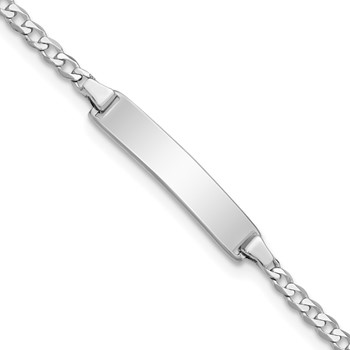 14k White Gold Polished Solid Chain/Solid Plate Flat Curb Link 20x4.2mm Plate 6 inch Baby/Child ID Bracelet