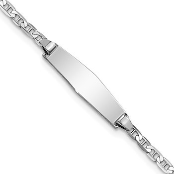 14k White Gold Polished Solid Chain/Solid Plate Anchor Link Soft Diamond Shape 19.5x5.5mm Plate 6 inch Baby/Child ID Bracelet