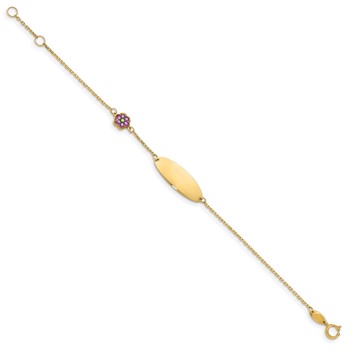 14K Polished Purple Enamel Flower and 20x7mm Plate 5.5 inch Baby/Child ID Bracelet with 0.5 inch Extender — alternate view