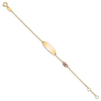 14K Polished Purple Enamel Butterfly and 20x7mm Plate 6 inch  Baby/Child ID Bracelet with 0.5 inch Extender — alternate view