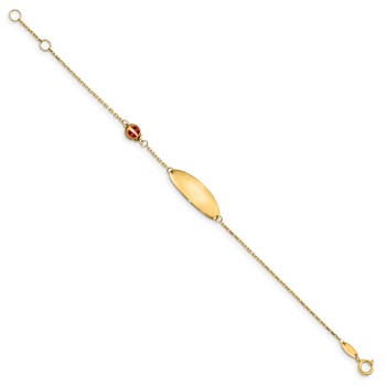 14K Polished Red Enamel Ladybug and 20x7mm Plate 5.5 inch Baby/Child ID Bracelet with 0.5 inch Extender — alternate view