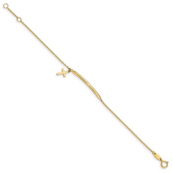 14K Polished Cross Dangle and Bar 5.5 inch Baby/Child Bracelet with 0.5 inch Extender — alternate view