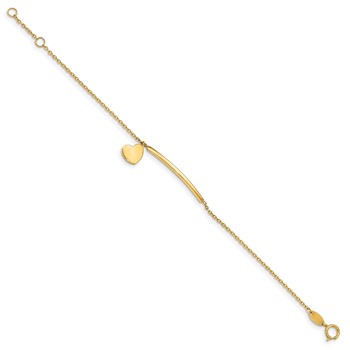 14K Polished Heart Dangle and Bar 5.5 inch Baby/Child Bracelet with 0.5 inch Extender — alternate view