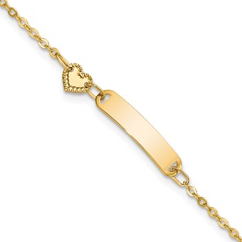 14K Polished 4x19mm Rectangle with Heart 5.5 inch Childrens ID Bracelet