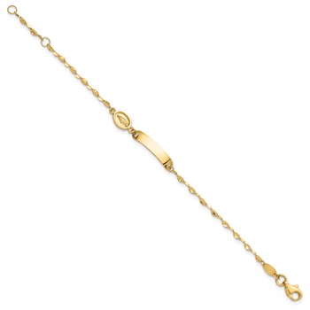 14K Polished Miraculous Medal and 19x4mm Plate 6 inch Baby/Child ID Bracelet — alternate view