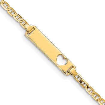 14k Polished Solid Chain/Solid Plate Anchor Link Cut-out Heart 21.5x4.8mm Plate 5.5 inch Baby/Child ID Bracelet