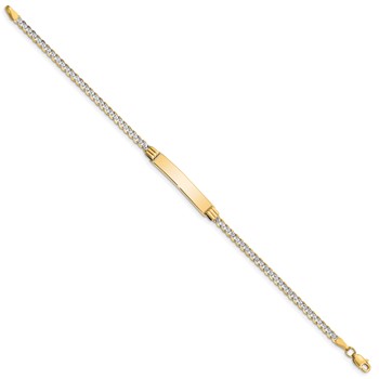 14k with Rhodium Polished Solid Chain/Solid Plate Pavé Curb Link 26x5mm Plate 6 inch Baby/Child ID Bracelet — alternate view