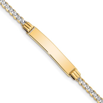 14k with Rhodium Polished Solid Chain/Solid Plate Pavé Curb Link 26x5mm Plate 6 inch Baby/Child ID Bracelet