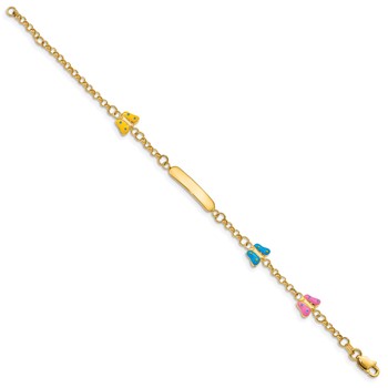 14k Polished Pink/Blue/Yellow Enamel Butterflies and 18x3mm Plate 6 inch Baby/Child ID Bracelet with 0.5 inch Extender — alternate view