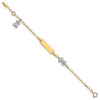 14k Two-tone Polished Teddy Bears and 18x5mm Plate 5.5 inch Baby/Child ID Bracelet with 0.5 inch Extender — alternate view