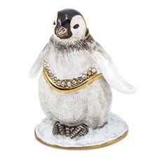Image of Luxury Giftware by Jere Pewter Bejeweled Crystals Gold-tone Enameled PEEPS Baby Penguin Trinket Box with Matching 18 Inch Necklace