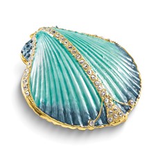 Image of Luxury Giftware by Jere Bejeweled CYAN Blue Clam Shell Trinket Box with Matching 18 inch Necklace