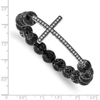 Belle Amore Ss Cz Cross With Fac Agate Stretch Bracelet — alternate view