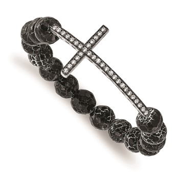 Belle Amore Ss Cz Cross With Fac Agate Stretch Bracelet