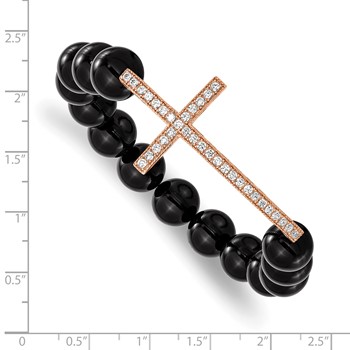 Belle Amore Ss Rose Cz Cross & Polish Agate Stretch Bracelet — alternate view