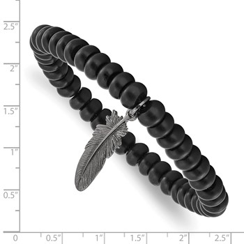 Belle Amore Matte Blk Agate Rhondelle & Brass Feather Beaded Bracelet — alternate view