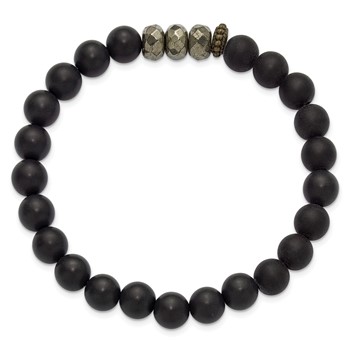 Belle Amore Matte Black Agate, Pyrite, Brass Spacer Bracelet — alternate view