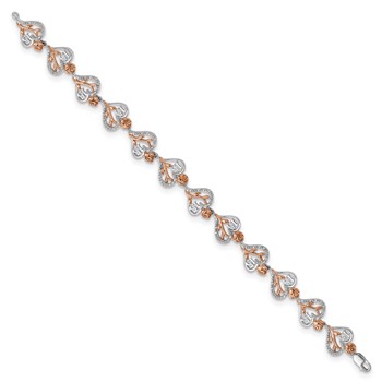 14K White and Rose Gold Complete 1/3 carat Diamond 15 and Rose Quinceanera Heart 7 inch Bracelet — alternate view