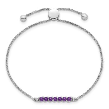 10kw Amethyst & Diamond Adjustable SS Bracelet