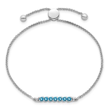 10kw Blue Topaz & Diamond Adjustable SS Bracelet