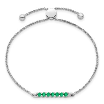 10kw Created Emerald & Diamond Adjustable SS Bracelet