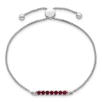 10kw Created Ruby & Diamond Adjustable SS Bracelet