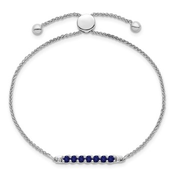 10kw Created Blue Sapphire & Diamond Adjustable SS Bracelet
