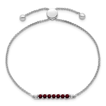 10kw Garnet & Diamond Adjustable SS Bracelet
