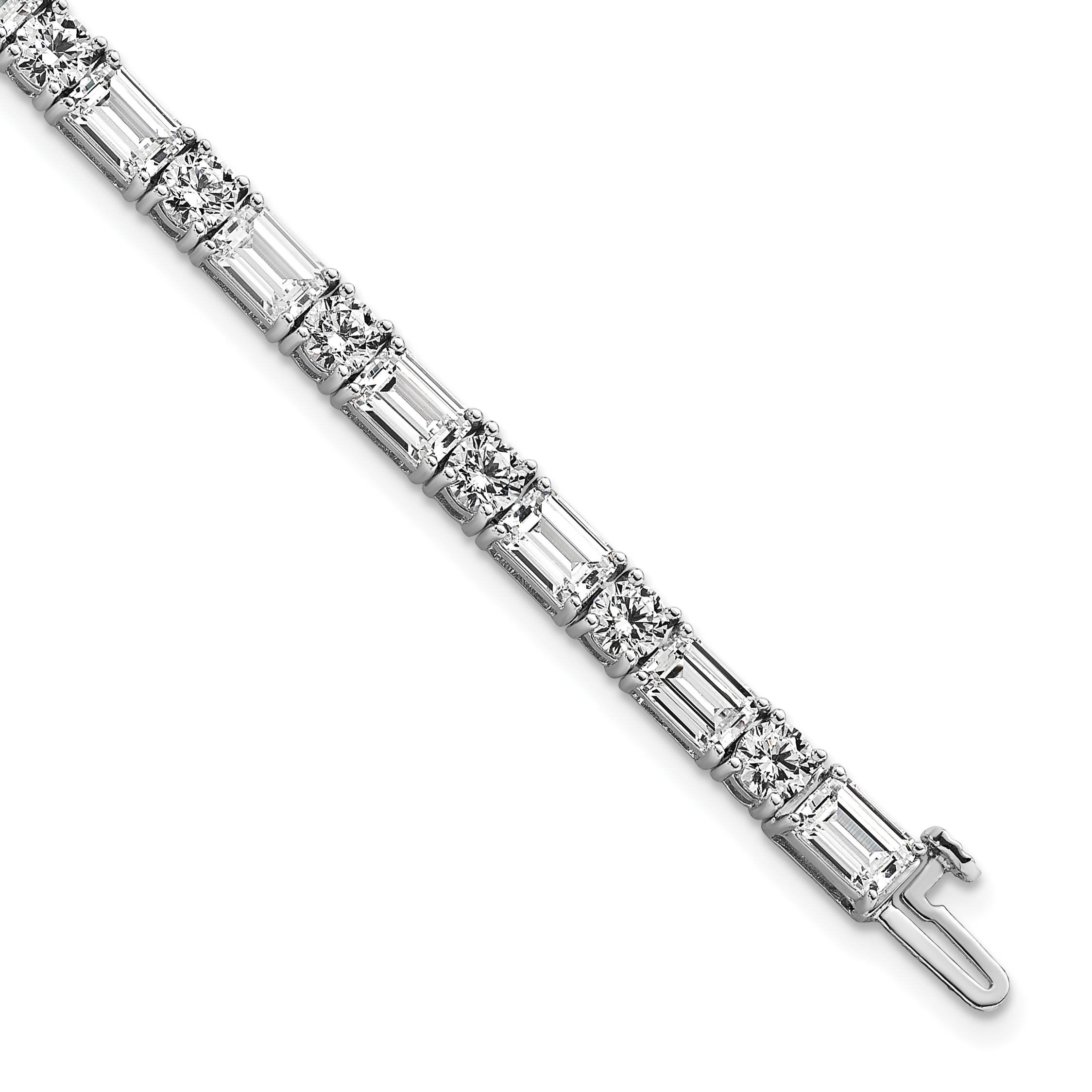14K White Gold VS+ F+ Lab Grown Emerald and Round Diamond Tennis Brac