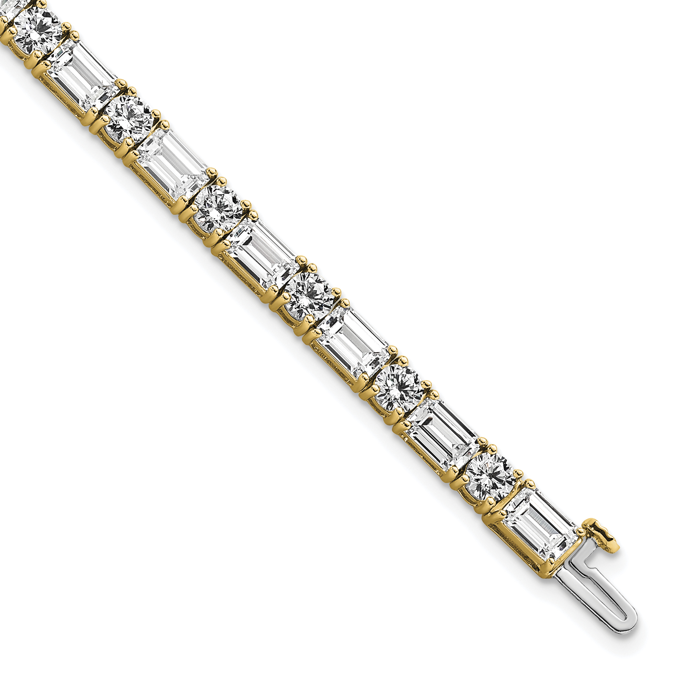 14K Yellow Gold VS+ F+ Lab Grown Emerald and Round Diamond Tennis Bra