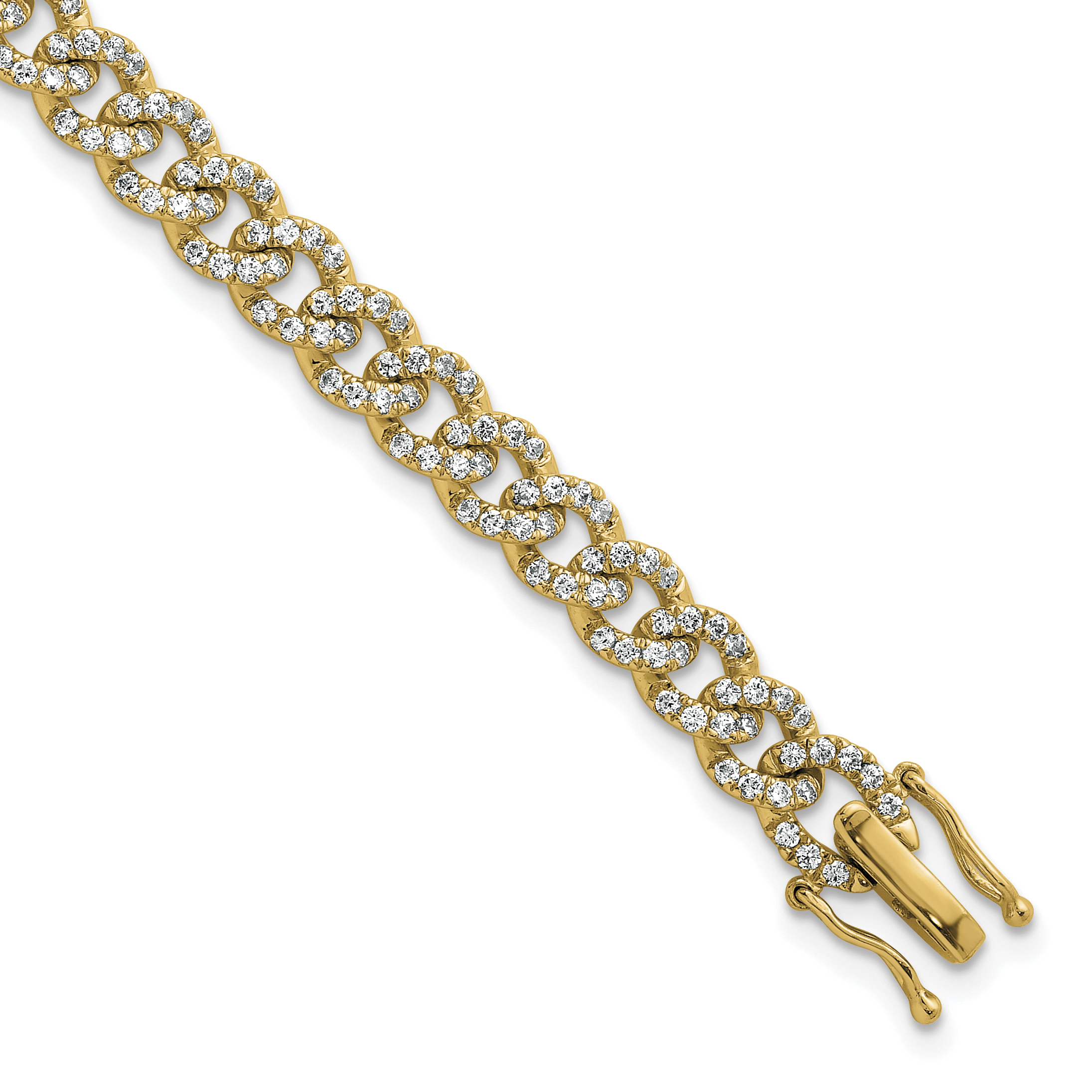 14K Polished Complete 2.6 carat Diamond Fancy Curb Link 7 inch Bracelet