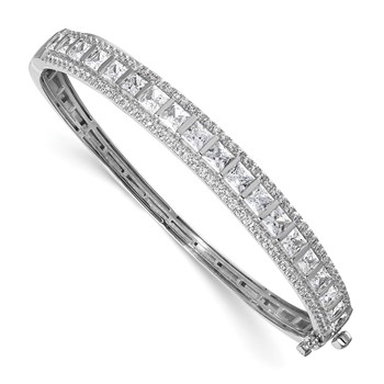 14k White Gold 5 carat Lab Grown Diamond VS/SI+ G+ Round and Princess Hinged Complete Bangle Bracelet